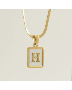 Letter H Stainless Steel Plating Inlay Shell 18K Gold Plated Pendant Necklace