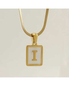 Letter I Stainless Steel Plating Inlay Shell 18K Gold Plated Pendant Necklace