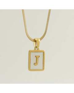 Letter J Stainless Steel Plating Inlay Shell 18K Gold Plated Pendant Necklace