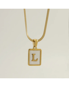 Letter L Stainless Steel Plating Inlay Shell 18K Gold Plated Pendant Necklace