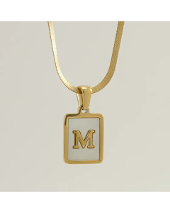 Letter M Stainless Steel Plating Inlay Shell 18K Gold Plated Pendant Necklace
