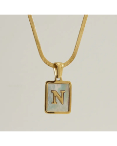 Letter N Stainless Steel Plating Inlay Shell 18K Gold Plated Pendant Necklace