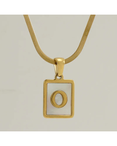 Letter O Stainless Steel Plating Inlay Shell 18K Gold Plated Pendant Necklace
