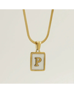 Letter P Stainless Steel Plating Inlay Shell 18K Gold Plated Pendant Necklace