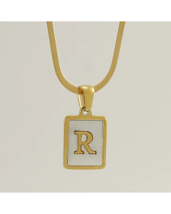 Letter R Stainless Steel Plating Inlay Shell 18K Gold Plated Pendant Necklace