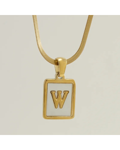 Letter W Stainless Steel Plating Inlay Shell 18K Gold Plated Pendant Necklace