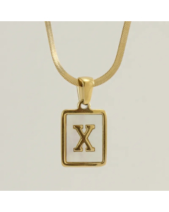 Letter X Stainless Steel Plating Inlay Shell 18K Gold Plated Pendant Necklace