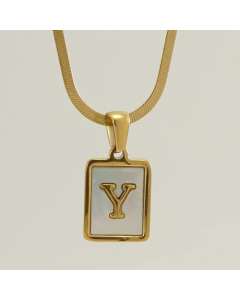 Letter Y Stainless Steel Plating Inlay Shell 18K Gold Plated Pendant Necklace