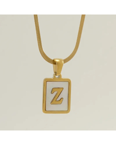 Letter Z Stainless Steel Plating Inlay Shell 18K Gold Plated Pendant Necklace