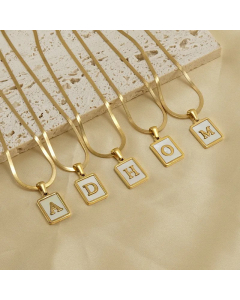 Casual French Style Letter Stainless Steel Plating Inlay Shell 18K Gold Plated Pendant Necklace