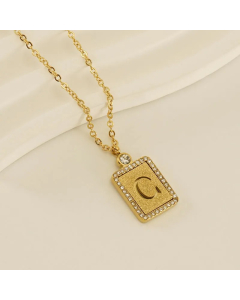 Letter C Stainless Steel Plating Inlay Artificial Diamond 18K Gold Plated Pendant Necklace