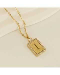Letter I Stainless Steel Plating Inlay Artificial Diamond 18K Gold Plated Pendant Necklace