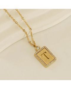 Letter T Stainless Steel Plating Inlay Artificial Diamond 18K Gold Plated Pendant Necklace