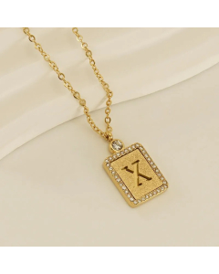Letter X Stainless Steel Plating Inlay Artificial Diamond 18K Gold Plated Pendant Necklace