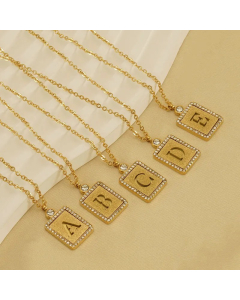 Casual French Style Commute Letter Stainless Steel Plating Inlay Artificial Diamond 18K Gold Plated Pendant Necklace