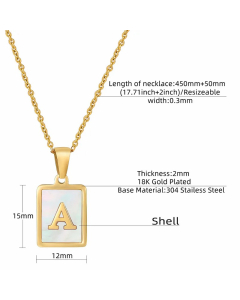 Letter A Stainless Steel Plating Inlay Shell 18K Gold Plated Pendant Necklace
