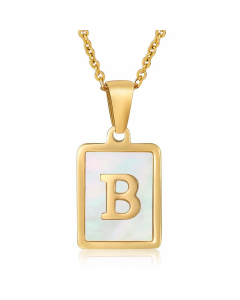 Letter B Stainless Steel Plating Inlay Shell 18K Gold Plated Pendant Necklace