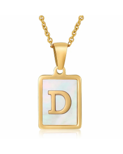 Letter D Stainless Steel Plating Inlay Shell 18K Gold Plated Pendant Necklace