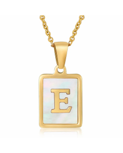 Letter E Stainless Steel Plating Inlay Shell 18K Gold Plated Pendant Necklace