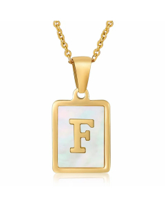 Letter F Stainless Steel Plating Inlay Shell 18K Gold Plated Pendant Necklace