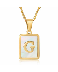 Letter G Stainless Steel Plating Inlay Shell 18K Gold Plated Pendant Necklace