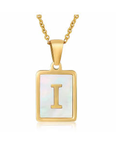 Letter I Stainless Steel Plating Inlay Shell 18K Gold Plated Pendant Necklace