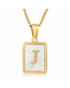 Letter J Stainless Steel Plating Inlay Shell 18K Gold Plated Pendant Necklace