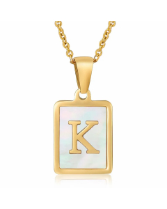 Letter K Stainless Steel Plating Inlay Shell 18K Gold Plated Pendant Necklace