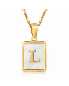 Letter L Stainless Steel Plating Inlay Shell 18K Gold Plated Pendant Necklace