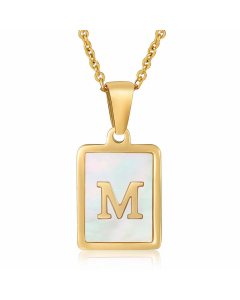Letter M Stainless Steel Plating Inlay Shell 18K Gold Plated Pendant Necklace