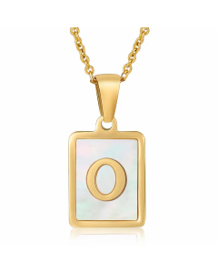 Letter O Stainless Steel Plating Inlay Shell 18K Gold Plated Pendant Necklace