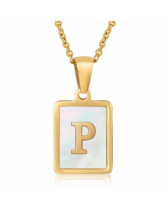Letter P Stainless Steel Plating Inlay Shell 18K Gold Plated Pendant Necklace