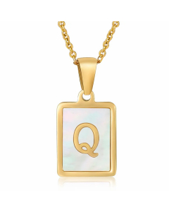 Letter Q Stainless Steel Plating Inlay Shell 18K Gold Plated Pendant Necklace