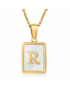 Letter R Stainless Steel Plating Inlay Shell 18K Gold Plated Pendant Necklace