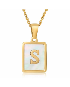 Letter S Stainless Steel Plating Inlay Shell 18K Gold Plated Pendant Necklace
