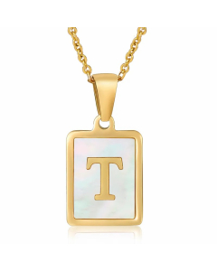 Letter T Stainless Steel Plating Inlay Shell 18K Gold Plated Pendant Necklace