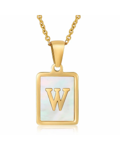 Letter W Stainless Steel Plating Inlay Shell 18K Gold Plated Pendant Necklace