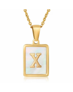Letter X Stainless Steel Plating Inlay Shell 18K Gold Plated Pendant Necklace