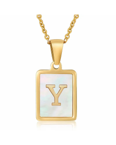 Letter Y Stainless Steel Plating Inlay Shell 18K Gold Plated Pendant Necklace