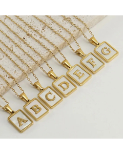Casual Commute Letter Stainless Steel Plating Inlay Shell 18K Gold Plated Pendant Necklace_colorza_1