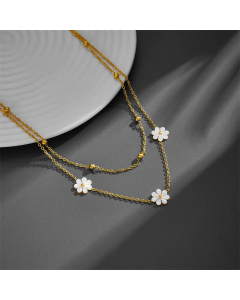 Hip-Hop Vintage Style Butterfly Daisy Titanium Steel Layered Plating 18K Gold Plated Pendant Necklace_colorza_3
