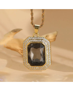 Transparent Gray Square Titanium Steel Copper Irregular Plating Inlay Zircon 14K Gold Plated Pendant Necklace