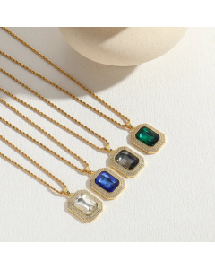 Classic Style Square Titanium Steel Copper Irregular Plating Inlay Zircon 14K Gold Plated Pendant Necklace