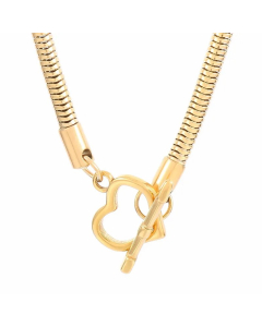 Retro Cool Style Heart Shape Stainless Steel Plating 18K Gold Plated Pendant Necklace-Gold Color-01