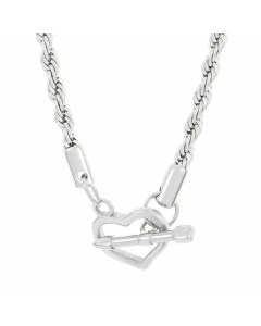 Retro Cool Style Heart Shape Stainless Steel Plating 18K Gold Plated Pendant Necklace-Steel Color-03