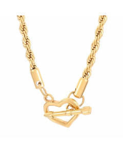 Retro Cool Style Heart Shape Stainless Steel Plating 18K Gold Plated Pendant Necklace-Gold Color-03