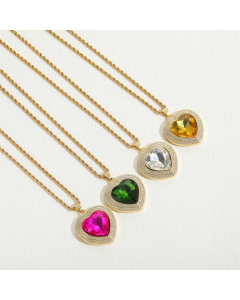 Commute Heart Shape Titanium Steel Copper Irregular Plating Inlay Zircon 14K Gold Plated Pendant Necklace