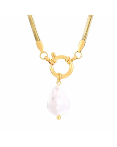 Elegant Geometric Imitation Pearl Plating 18K Gold Plated Pendant Stainless Steel Necklace