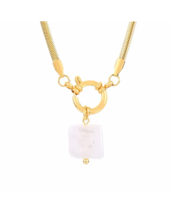 Suqare Imitation Pearl Plating 18K Gold Plated Pendant Stainless Steel Necklace