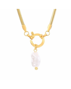 Geometric Imitation Pearl Plating 18K Gold Plated Pendant Stainless Steel Necklace